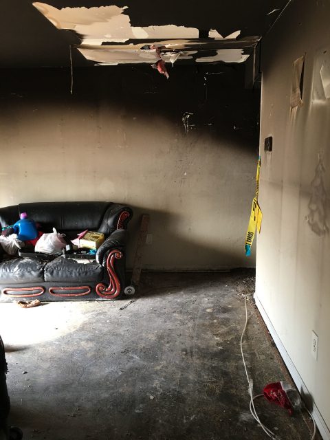 apartment fire damage interior ceiling remediation